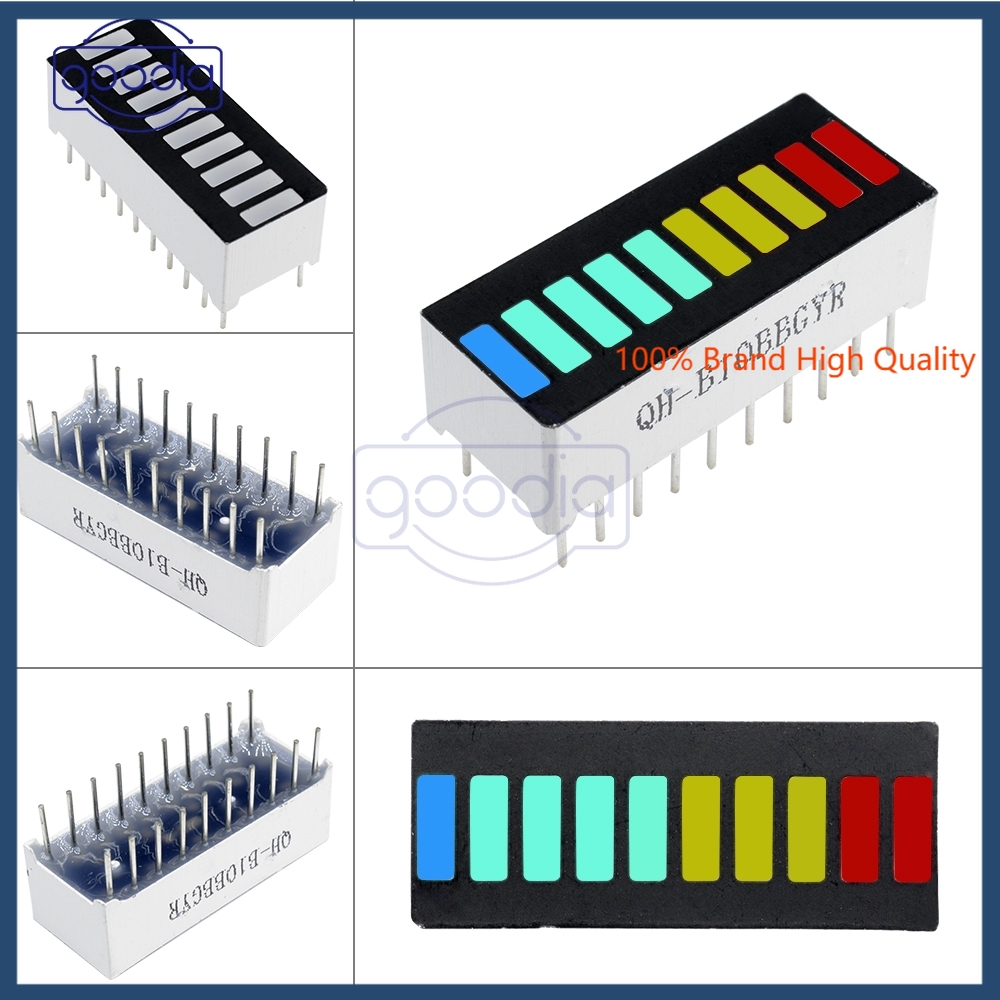 1pc 10 Segment Lampu Led Bar Warna Biru/Hijau/Kuning/Merah Dengan Dip Indikator