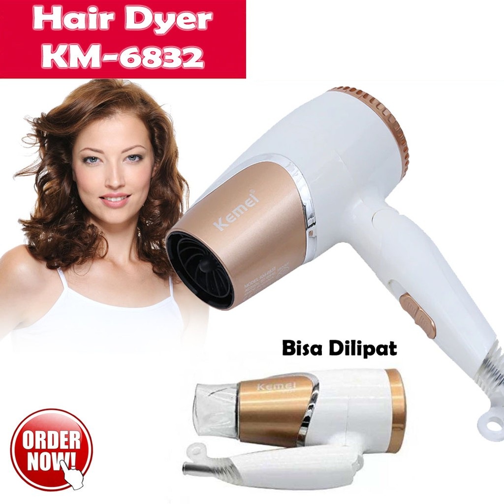 BEAUTY JAYA - BISA COD - PROMO Kemei KM-6832/KM 6832 Pengering Rambut Model Lipat - Panas - Travel Hair Dryer