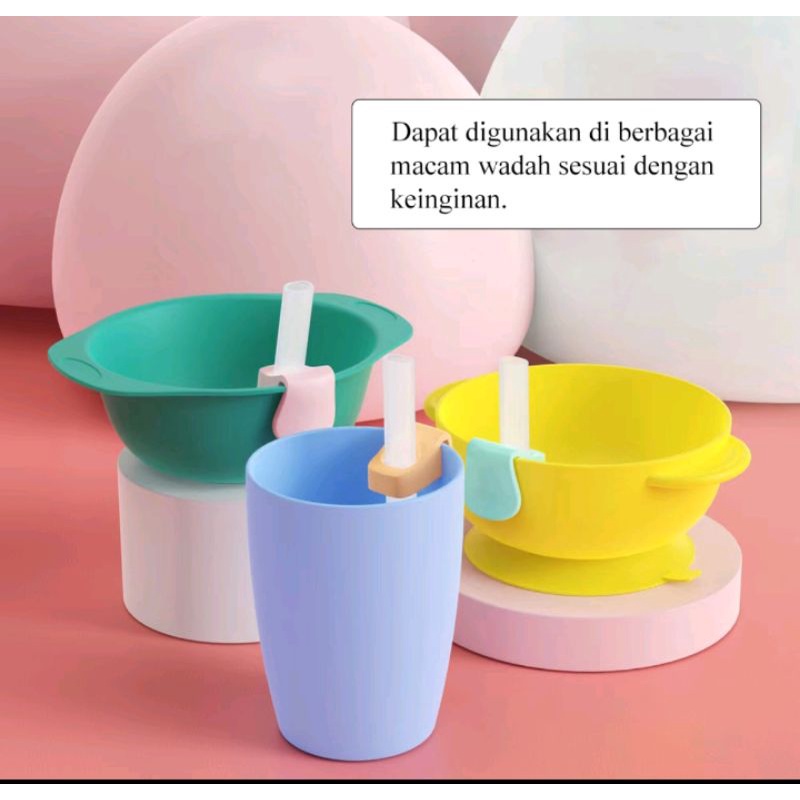 Sedotan / Straw and Clip Sedotan Gelas mangkok Anak Silicon Elastis