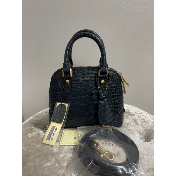 PL Like new Bonia alma xs croco mini bag navy tas original