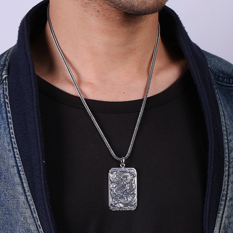 S999 perak murni sterling silver Chinese dragon pendant pria tahun lahir mendominasi transit kalung