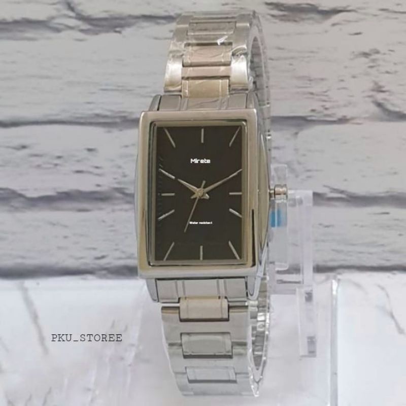 JAM TANGAN CEWEK RANTAI STAINLIS STEL WATER RESISITANT_JAM TANGAN WANITA TAHAN AIR FREE BATRAI CADANGAN_JAM TANGAN JAM TANGAN model persegi COD BAYAR DI TEMPAT_JAM TANGAN WANITA FUUL BLACK_HITAM ROSGOL DAN SILVER