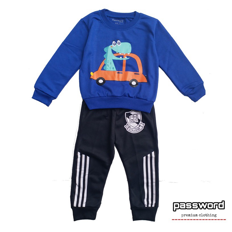 HappyOliver PASSWORD DINO MOBIL Setelan Sweater 1 - 7 Tahun Baju Anak BerKualitas