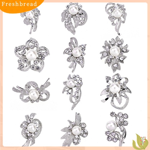 [ TERLARIS]12 Pcs Women Faux Pearl Rhinestone Flower Brooch Pins Bridal Scarf Lapel Decor