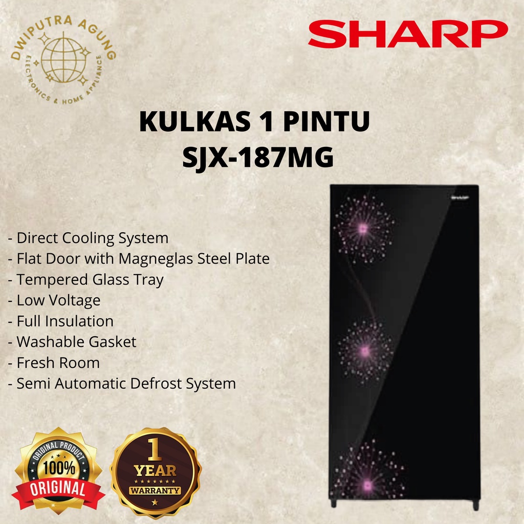 KULKAS SHARP SJ-X187MG-DP/DB 1PINTU / SJX 187 MG