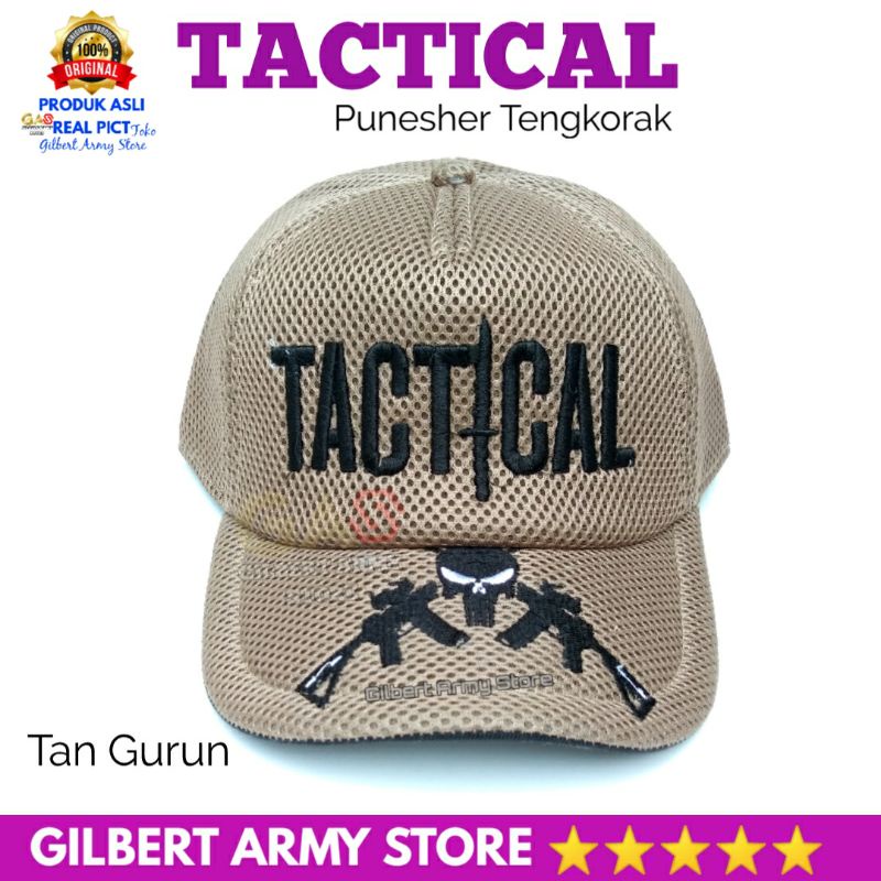 GILBERT ARMY STORE Topi Tactical Punisher jaring Tan Gurun Coklat Hat Pria Terbaru Kekinian