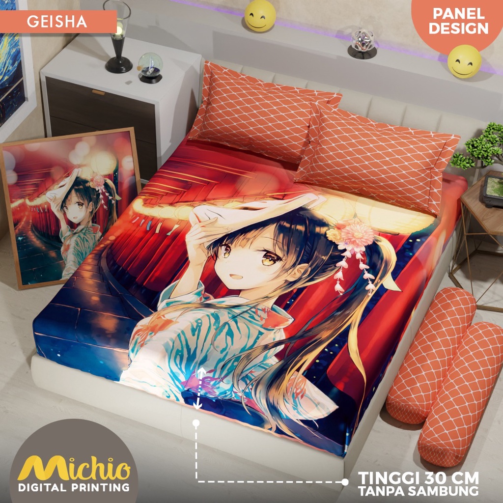 SPREI GEISHA WANITA JEPANG MICHIO 180X200X30, 160X200X30, 120X200X30