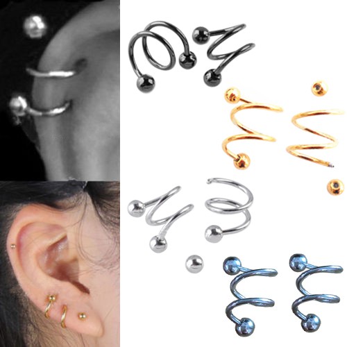 Bayar Di Tempat Punk Stainless Steel Spiral Helix Ear Stud Lip Nose Ring Cartilage Piercing