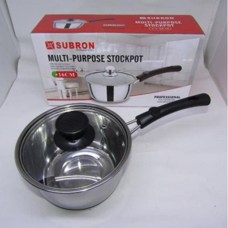 Panci mie 16cm tutup kaca stenliss steel subron / multi-purpose stockpot