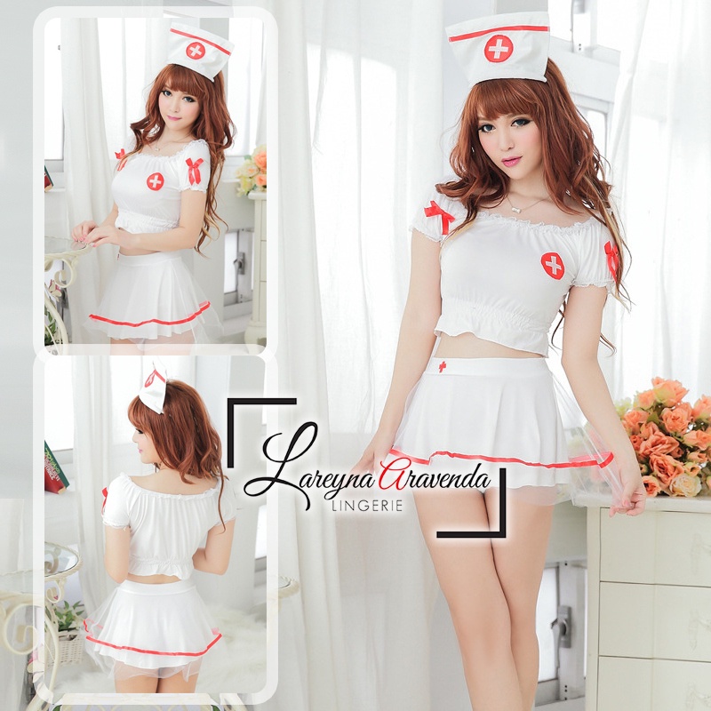 Lareyna Aravenda Set Lingerie Seksi + Bando Model Costume Nurse Fashion LG153