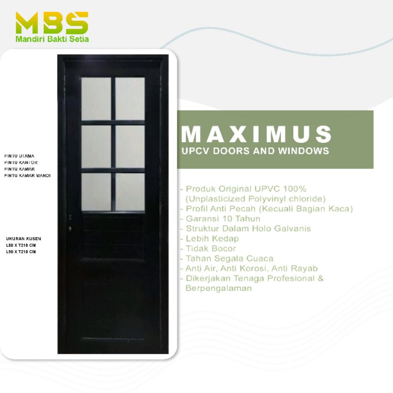 Pintu Kamar Mandi UPVC Maximus Black/hitam New