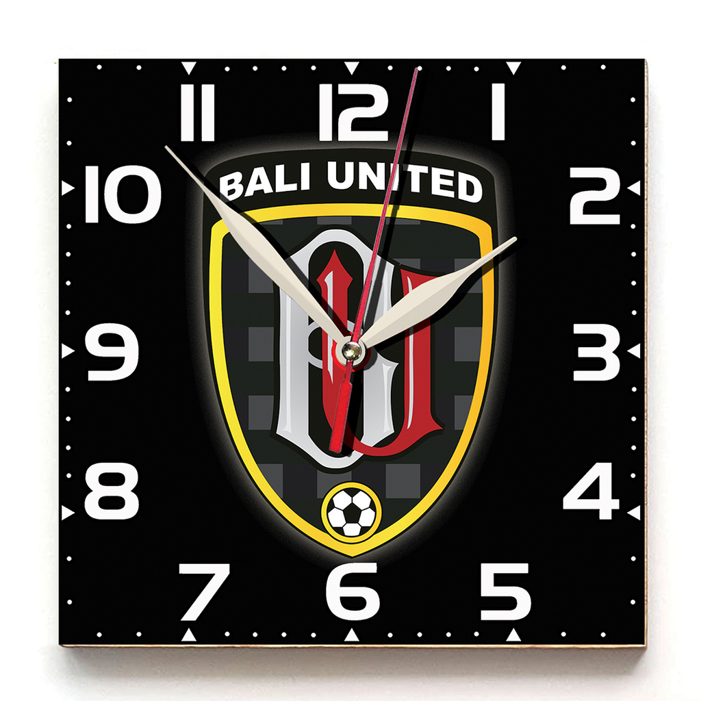 JAM DINDING UNIK KARAKTER BALI UNITED . KAYU 30x30