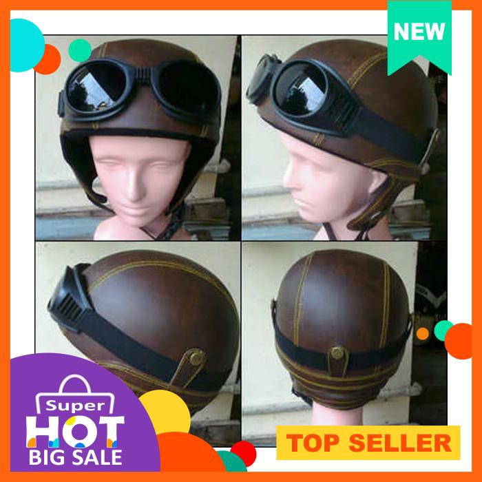 Helm Retro Vespa Classic Kupingan Coklat