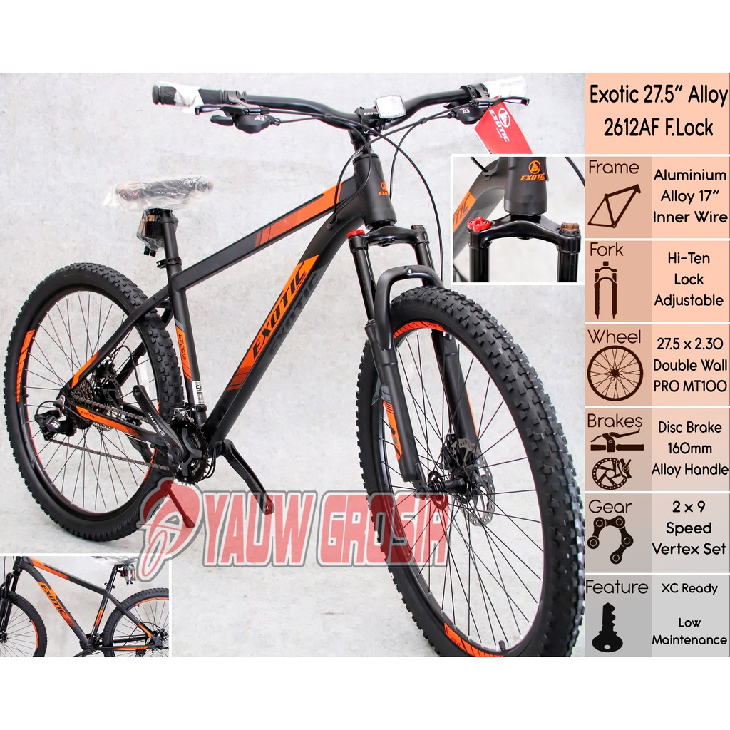 27.5" MTB Aluminium EXOTIC 2612 AF Fork Lock Sepeda Gunung 2x8 Speed Black Orange