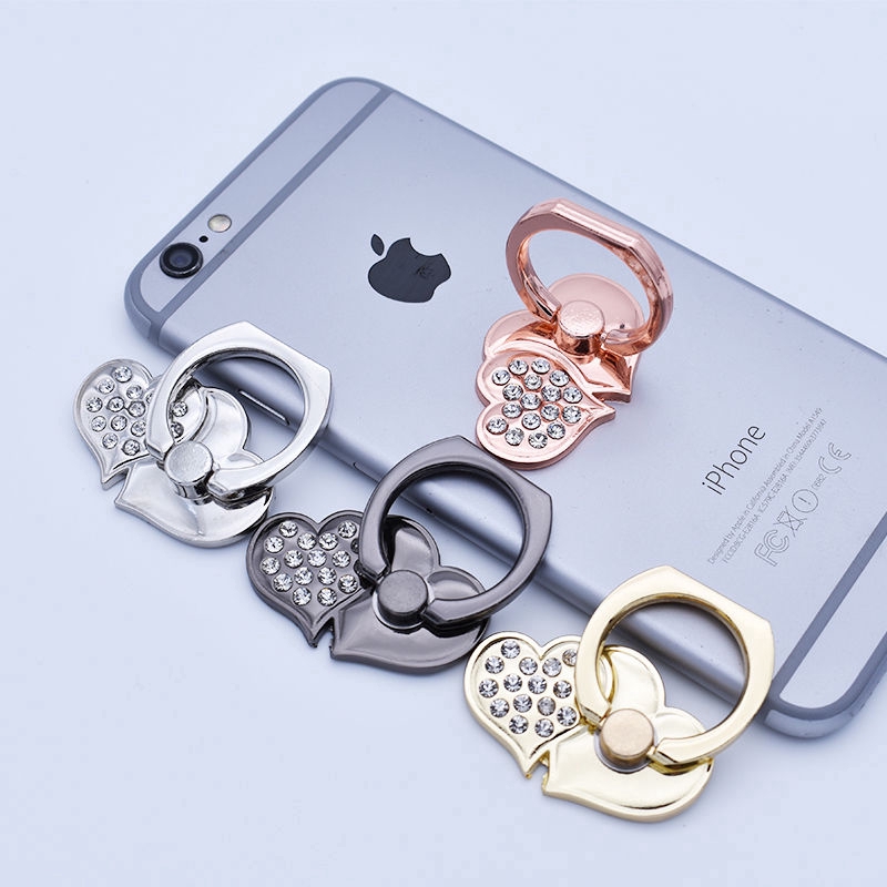 Metal Smart Phone Crystal Love Holder Round 360° Ring Stand Finger Bracket