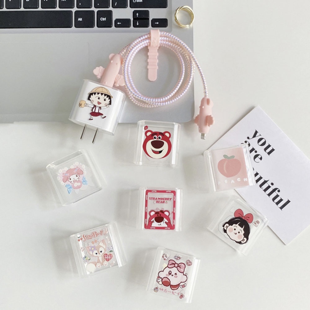 4 Pcs Pelindung Kabel Data / charger 18W 20W quick Charging anti Bengkok Motif Kartun Lucu Untuk IPhone