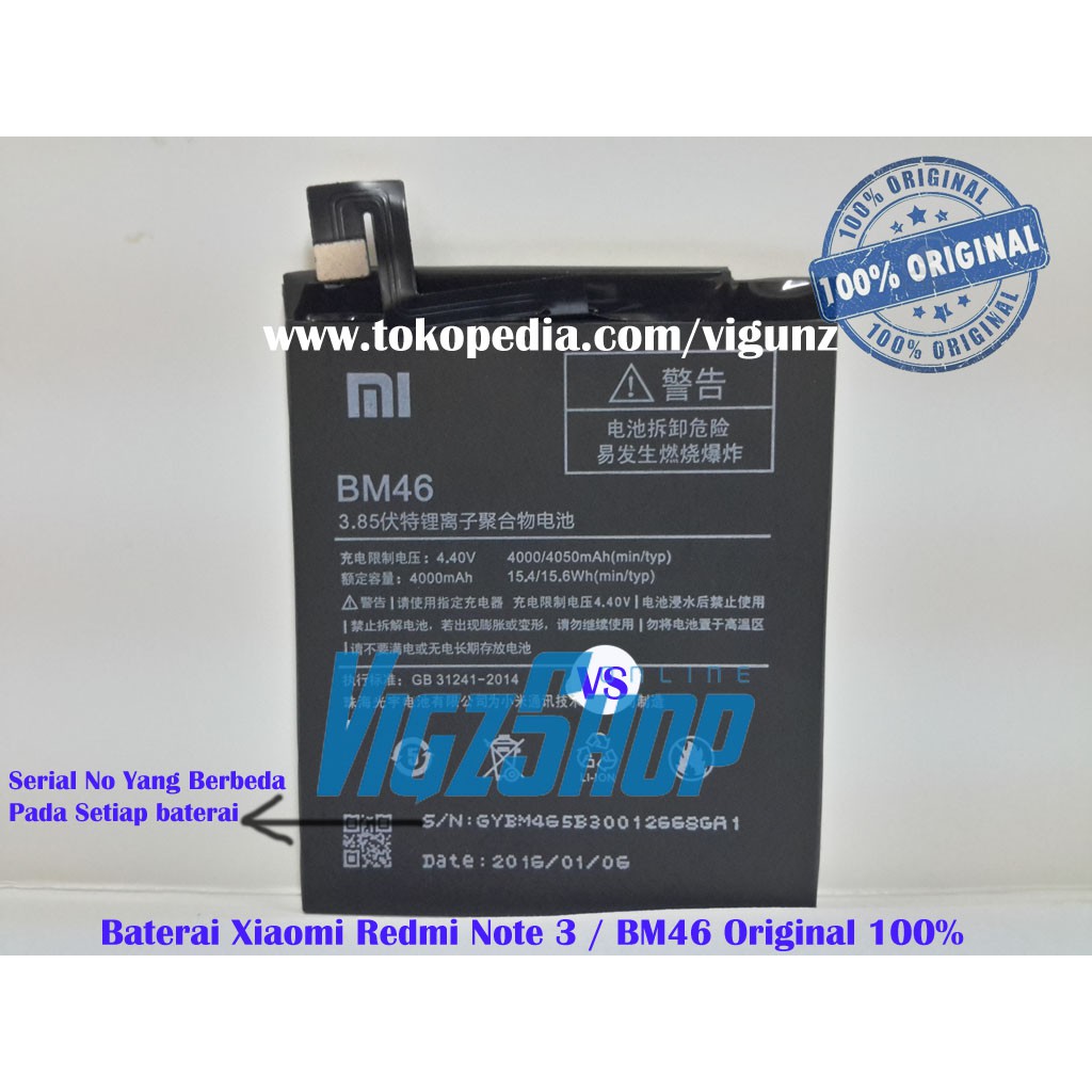 PROMO BATERAI XIAOMI REDMI NOTE 3 / BM46, BM-46 ORIGINAL 100%
