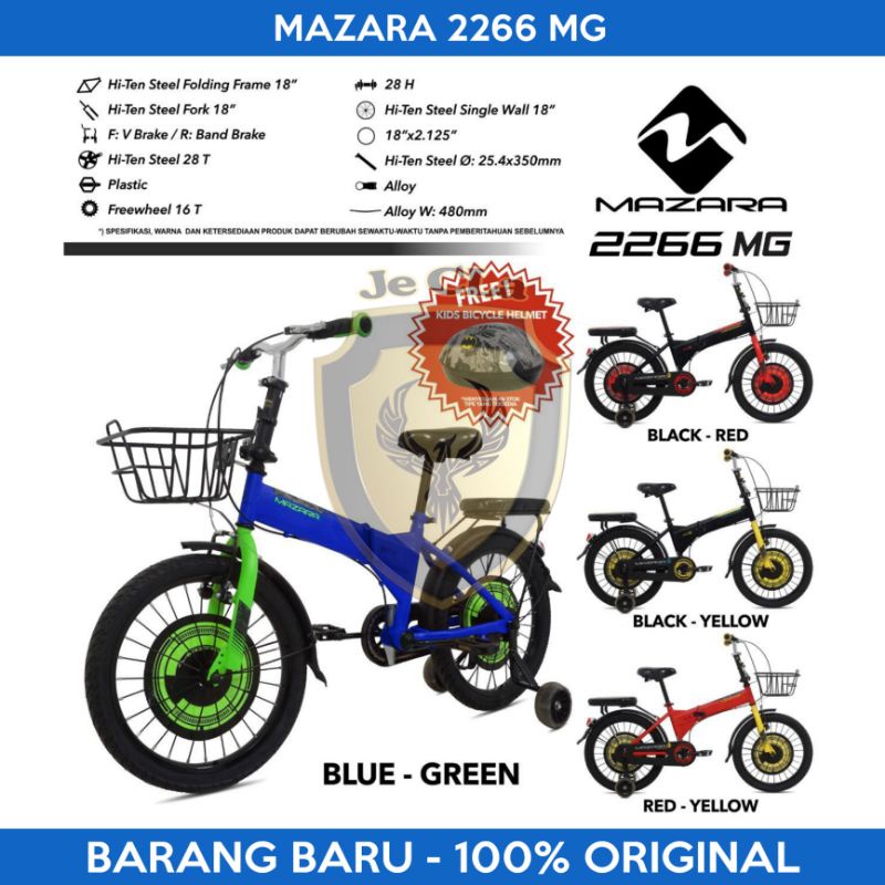 Sepeda Lipat Anak Laki Perempuan MAZARA 2266 MG 2266MG By PACIFIC 18 Inch Roda 4 Model Terbaru Murah