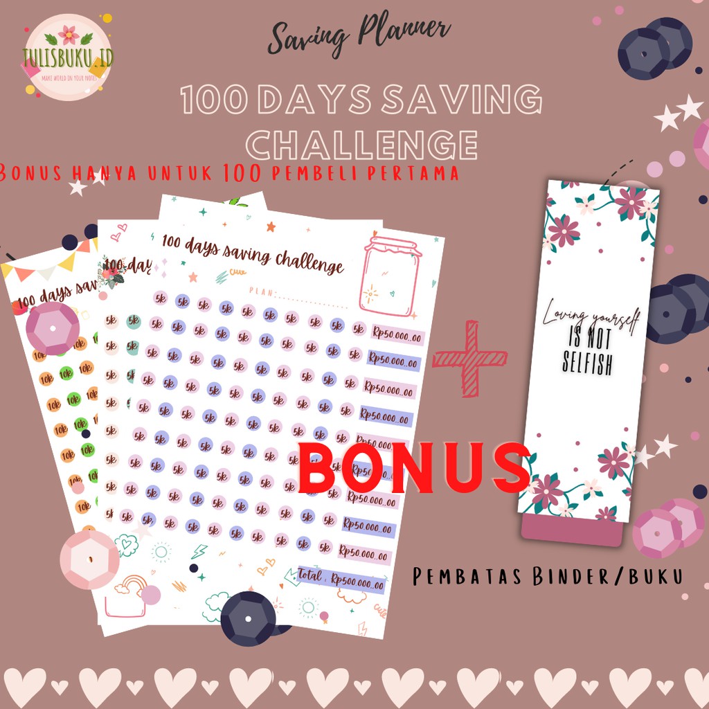 

SAVING PLANNER RENCANA MENABUNG 100 DAYS CHALLENGE LOOSE LEAF ISI BINDER A5 / B5 BY TULISBUKU.ID