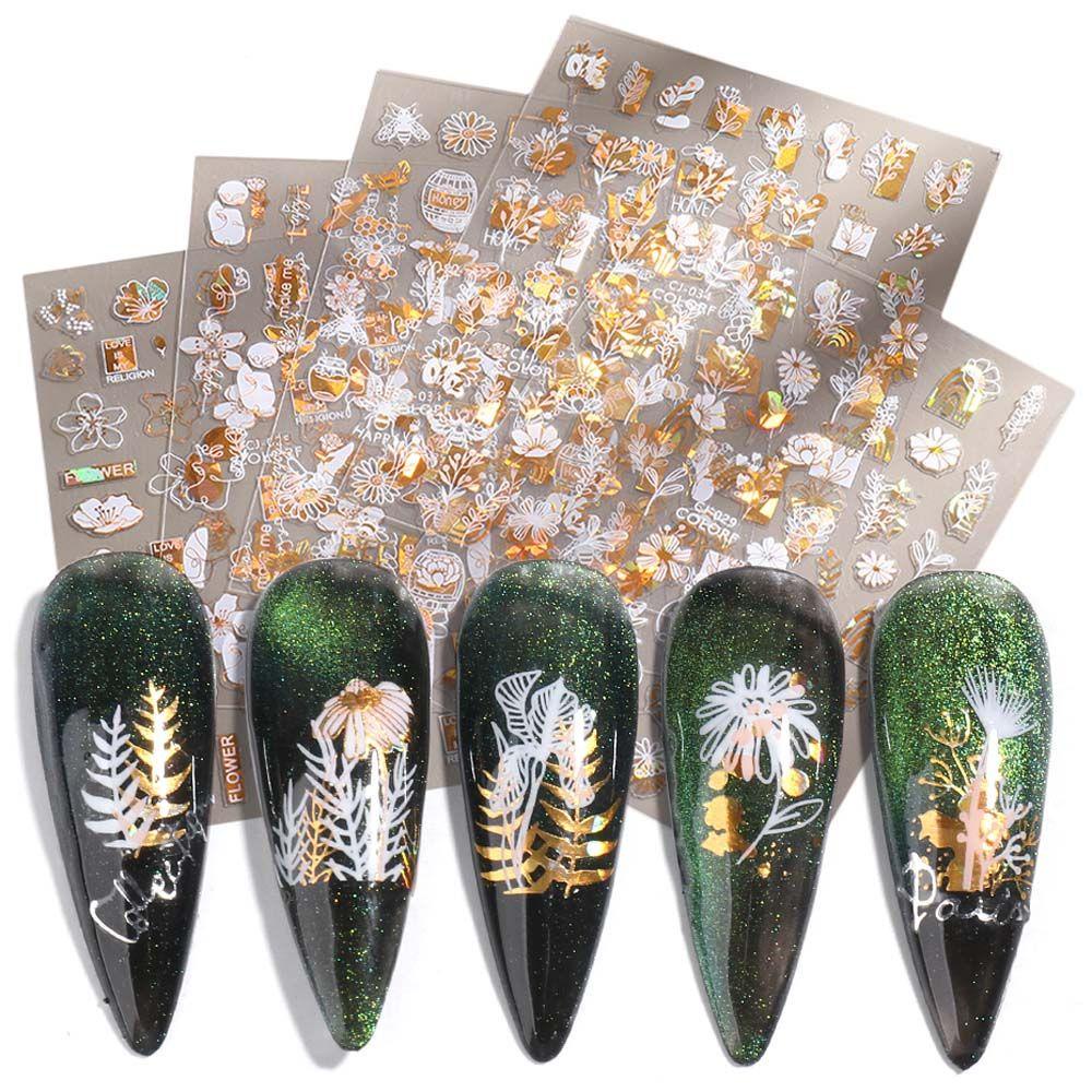 Mxbeauty Stiker Kuku 3D Motif Bunga / Daun Untuk Dekorasi Nail Art DIY