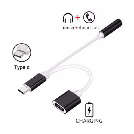 [KABEL] - Robotsky Adapter 2 in 1 USB Type C to AUX 3.5mm Headphone + USB - USB Type C - S-K06 - Bla