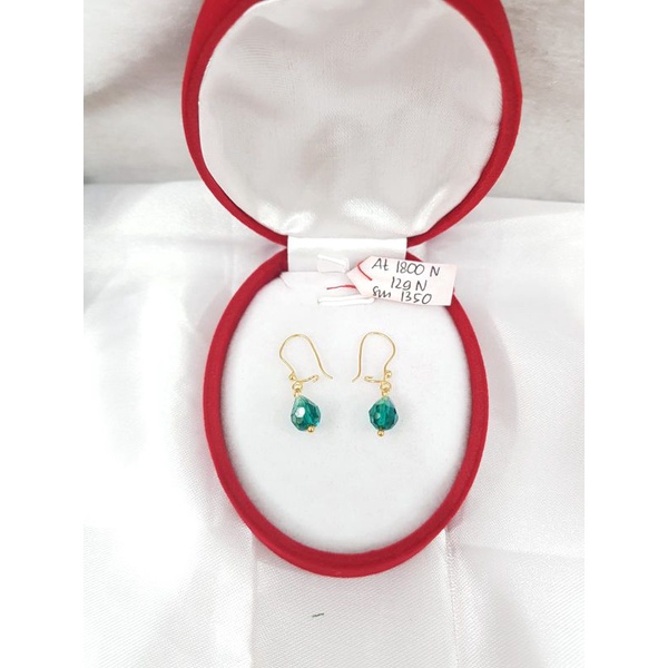 AT1800N129N anting tetes air mata kristal hijau tosca emas kuning asli berat 1.150 sama mata 1.350 k