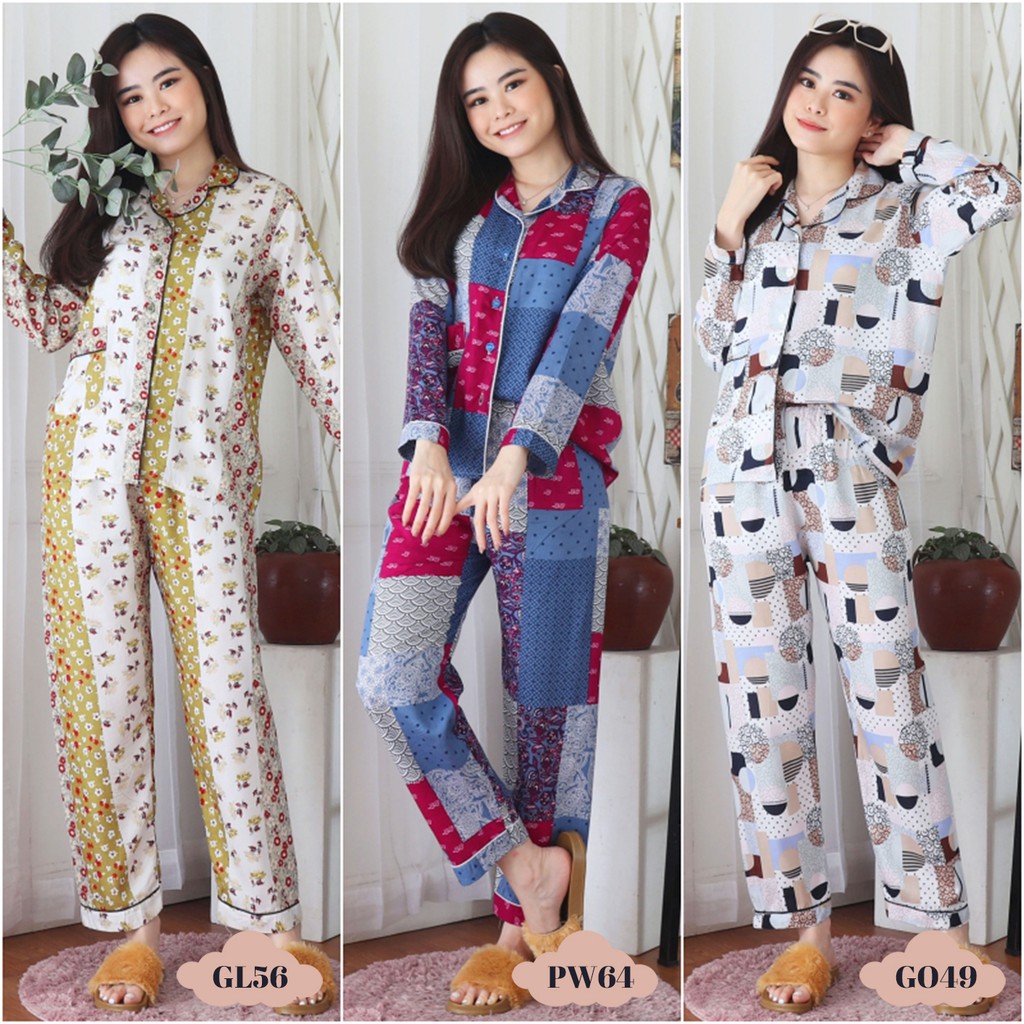 Baju Tidur Wanita Lengan Panjang Celana Panjang Piyama Dewasa Rayon Shopee Indonesia