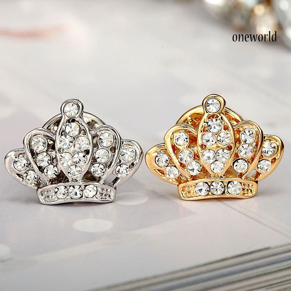 OW@ Fashion Crown Rhinestones Brooch Pin Women Shirt Jacket Collar Decor Jewelry