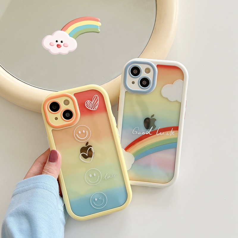 Soft Case Pelindung Kamera IPhone Xr Xs Max Ip Apple 11 12 13 Pro Max Motif Pelangi Senyum Untuk Wanita