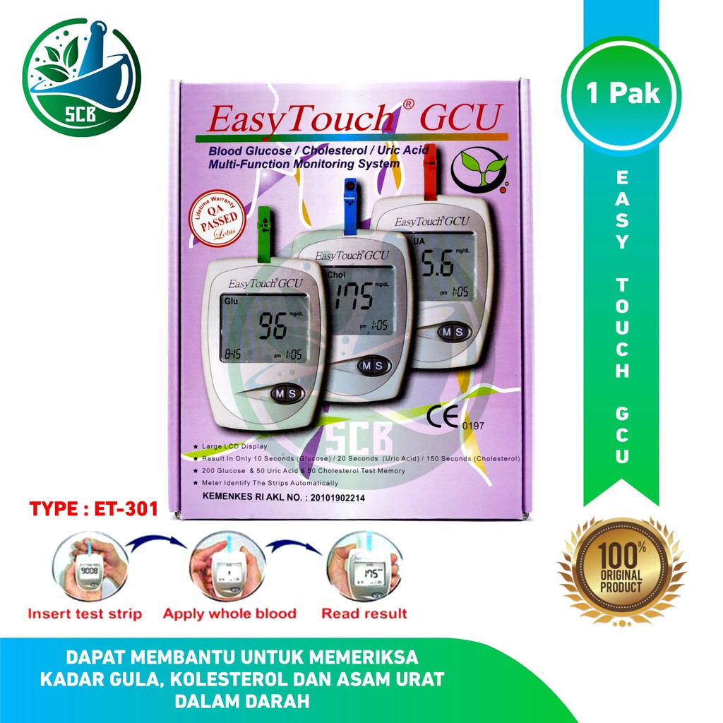 Easy Touch GCU ET-301 -  Easytouch Alat Cek Gula Darah, Kolesterol, Asam Urat