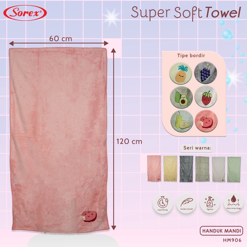 Sorex Handuk Mandi Anak dan Dewasa Super Soft Towel Lembut Daya Serap Tinggi Corak Bordir HM 906