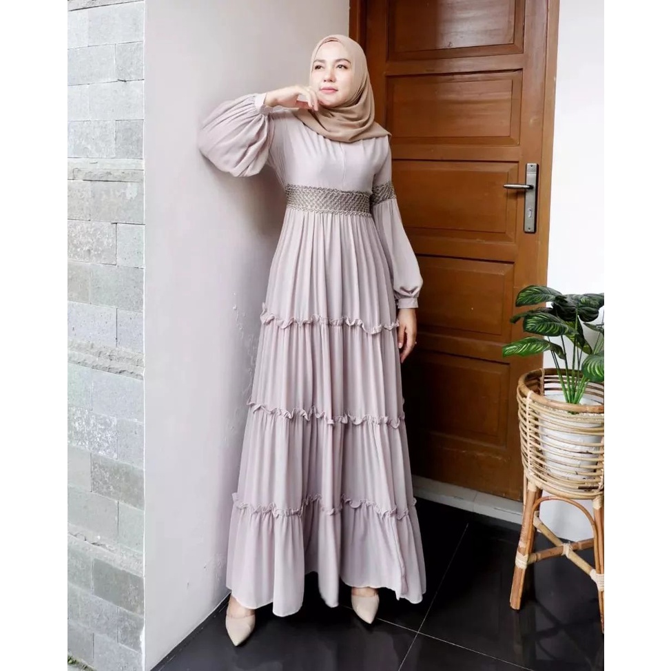 Danisa Dress Maxi Wanita Variasi Renda Gamis Muslim Wanita Bahan Ceruty Babydoll