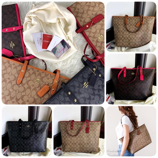 NEW Arrival COACH City ZIP Signature Shopper Bag Spring Summer 2019 #1570 QUALITY PLATINUM 1:1