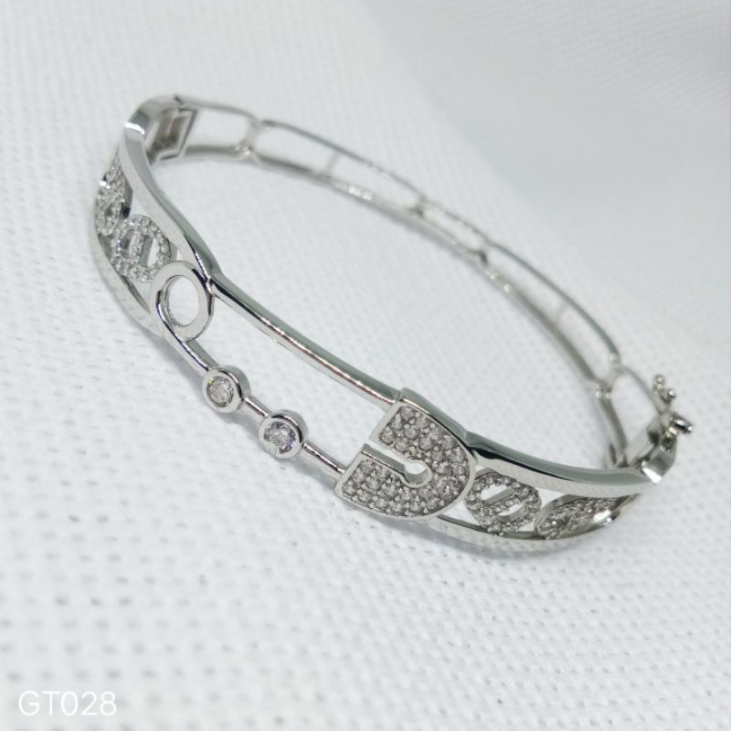 Gelang Bangle Perak Asli 925 Lapis Mas Putih - GT028 Anak Remaja Dewasa