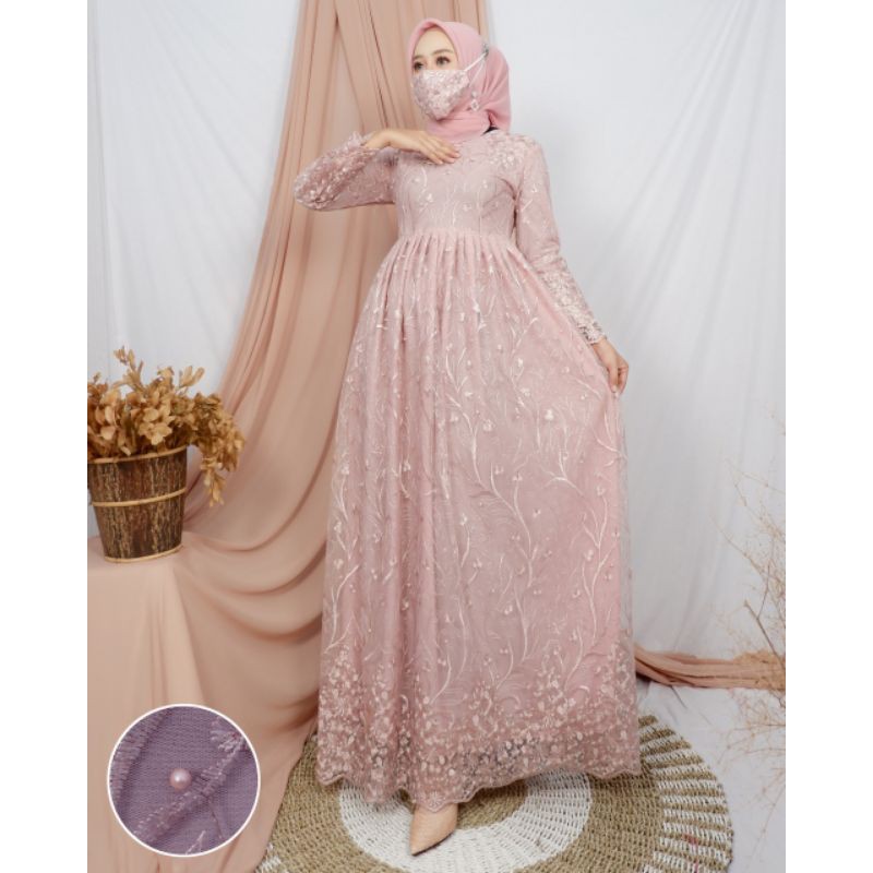 Gamis Yumna Tulle bordir  Import kombinasi Velvet Original Butik, Realpict