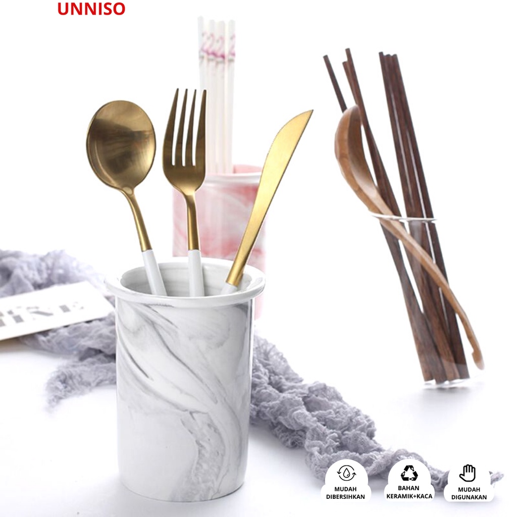 UNNISO - Marble Chopstick Holder Tempat Sendok Garpu Keramik  MC1