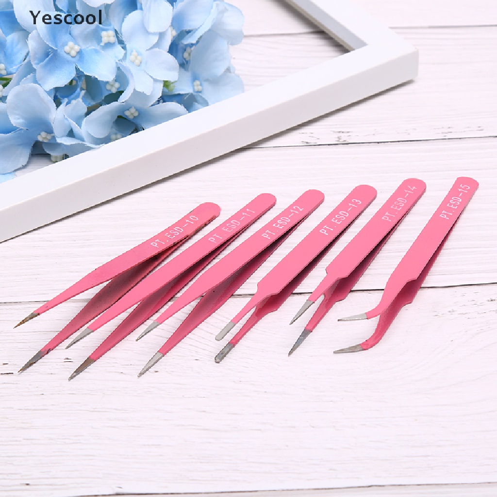 Yescool Professional pink Eyebrow Tweezers Hair Beauty Slanted Stainless Steel Tweezer .