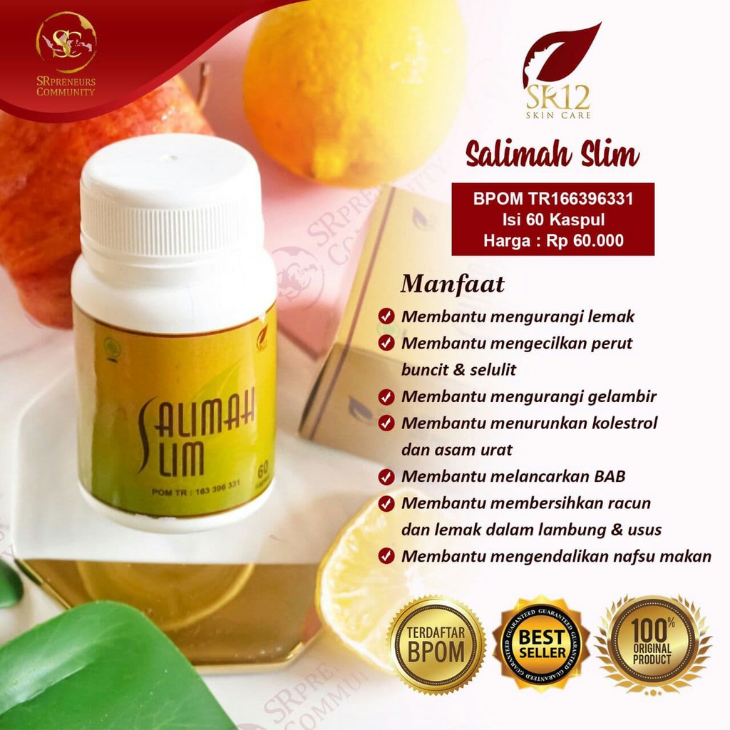 SR12 HERBAL SKINCARE SALIMAH SLIM PELANGSING AMPUH OBAT DIET / PENURUN BERAT BADAN HERBAL / BPOM ALAMI &amp; AMAN