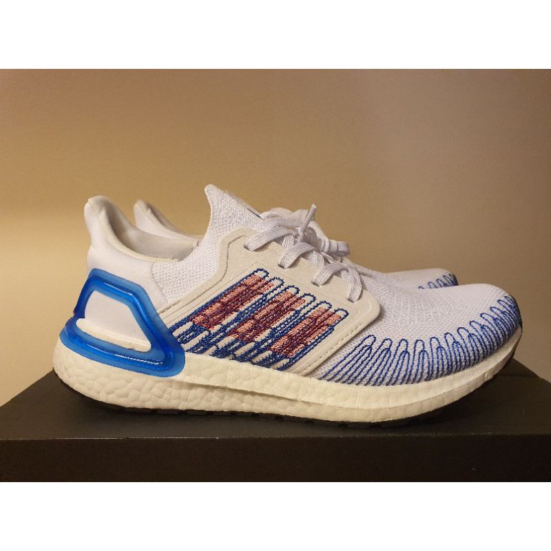 Sepatu Adidas Running Ultraboost 20 Cloud White / Scarlet / Royal Blue - ART EG0712