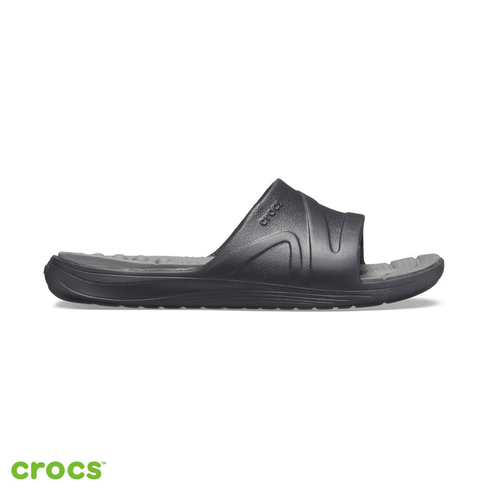 Crocs Reviva Slide / Sandal Unisex / Anti Air / Sandal Pria dan Wanita - Black Gray 205546-0DD