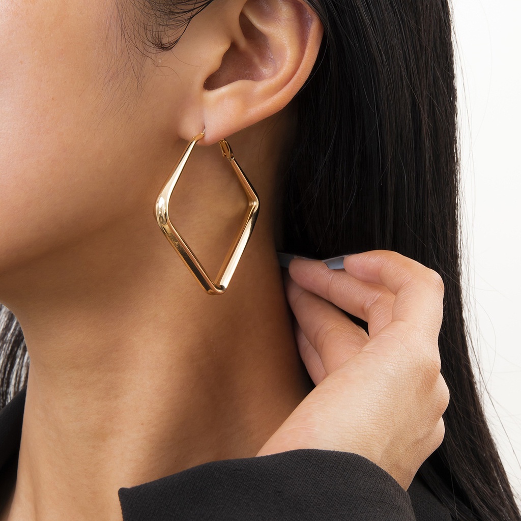 Anting Geometris Besar Anti Karat Bentuk Kotak warna Gold Silver Anting Titanium 5.8cm Hoop Earrings