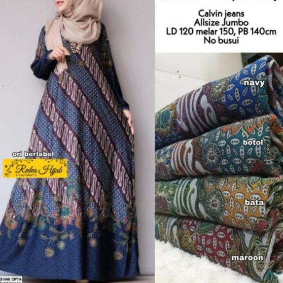 ►promo◄ -646 Elsa Maxy Jumbo Gamis Super Big Size Bahan Calvin Jeans LD Melar Sampai 150 cm Motif Ba