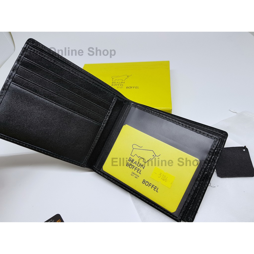 DOMPET KULIT PRIA IMPORT BRAUN BUFFEL 5186 BLACK - 16 Slot Kartu - Model Tidur