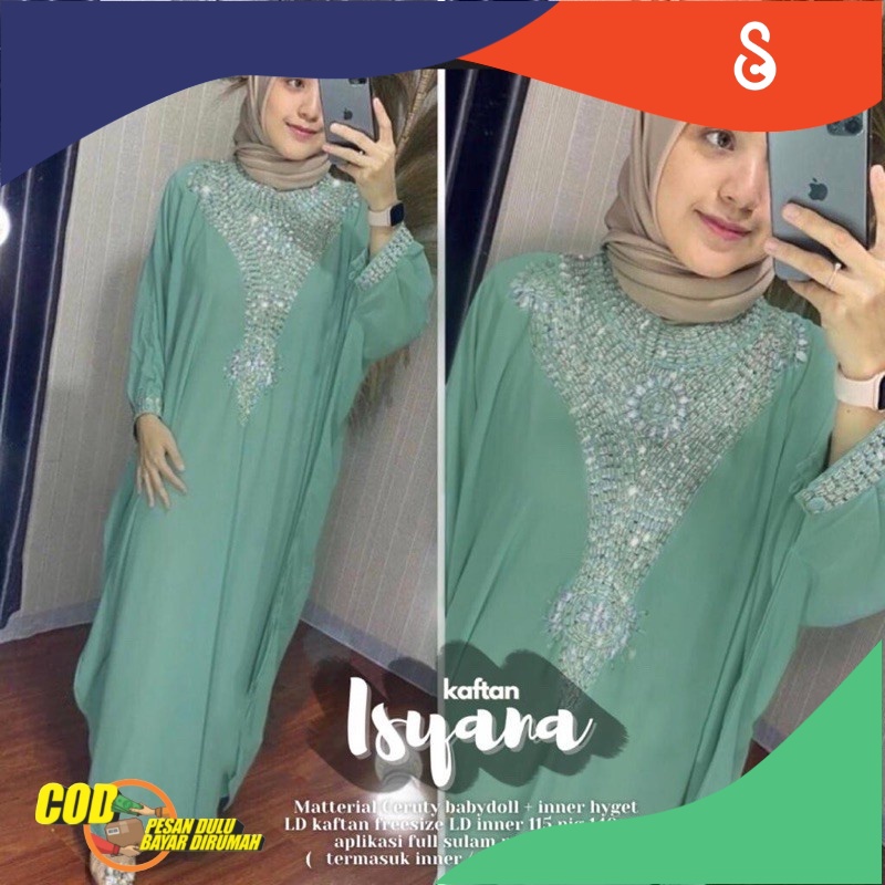 KAFTAN ISYANA kaftan jumbo motif payet original mieux kaftan lebaran kaftan pesta