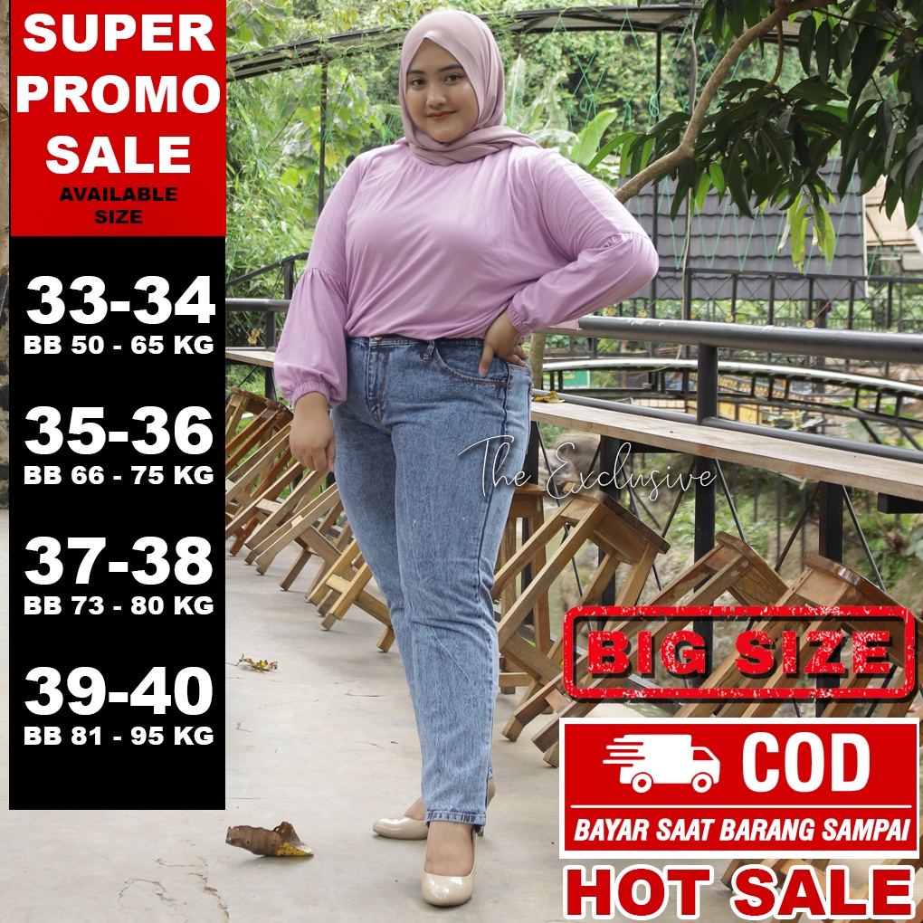 Celana Baggy Jeans Jumbo BB 45 - 110 KG Baggy Jeans Pinggang Karet Big Size Celana Jeans Jumbo Size