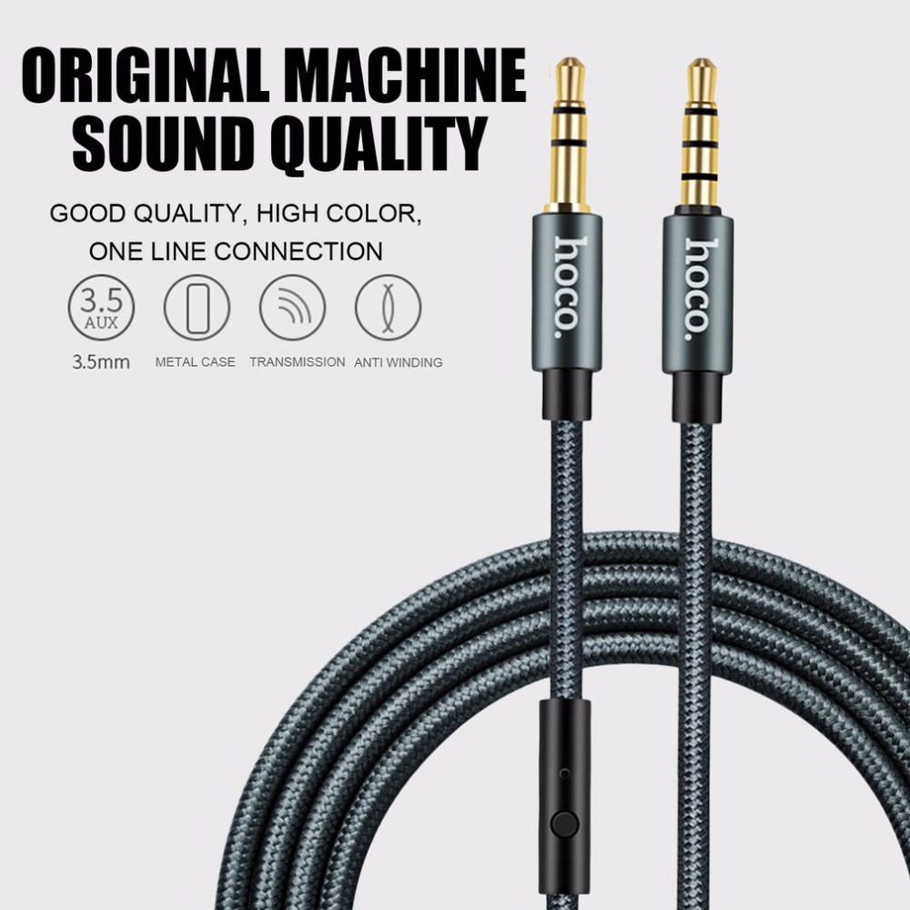 Hoco Kabel AUX 3.5mm Braided with Mic 1 Meter - UPA04 - Black