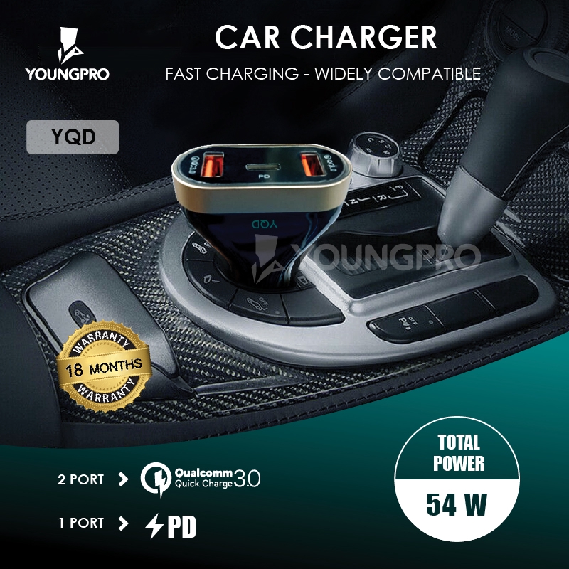 BERGARANSI!! YOUNGPRO CAR CHARGER QUICK CHARGER QC 3.0 PORT POWER DELIVERY YQD-0