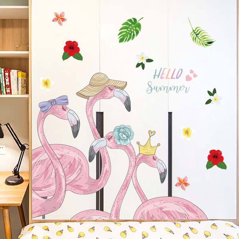 Reliza Wall Sticker Flamingo Hello Summer Bird Stiker Dinding LDR