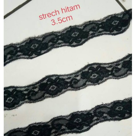 

Renda strech/ renda karet hitam 3.5cm, roll panjang 15yard (13.5meter).