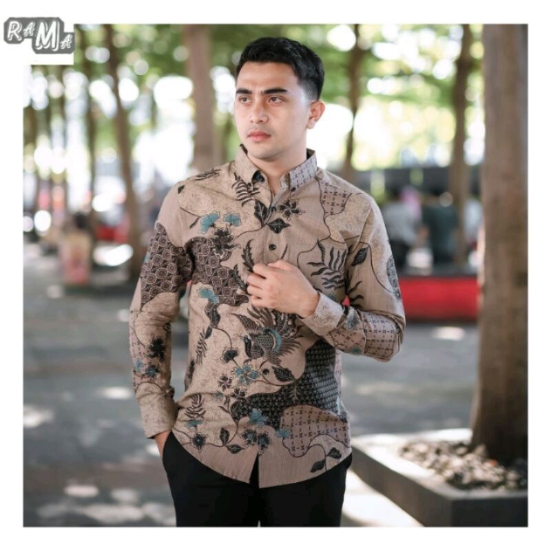 HEM BATIK PRIA WARNA CREAM BATIK PRIA WARNA SOFT MOTIF SEKARJAGAT